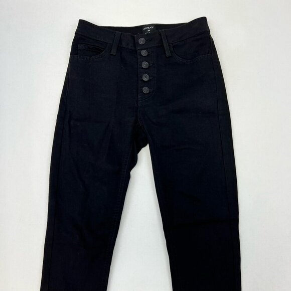 Just Black Womens Skinny Jeans Stretch Pockets Button Fly Raw Edge Mid Rise 24 - Picture 2 of 10